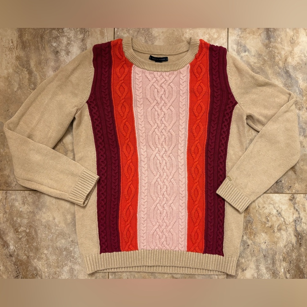 Tommy Hilfiger Cable Knit Colorblock Crew Neck Sweater Women’s Medium